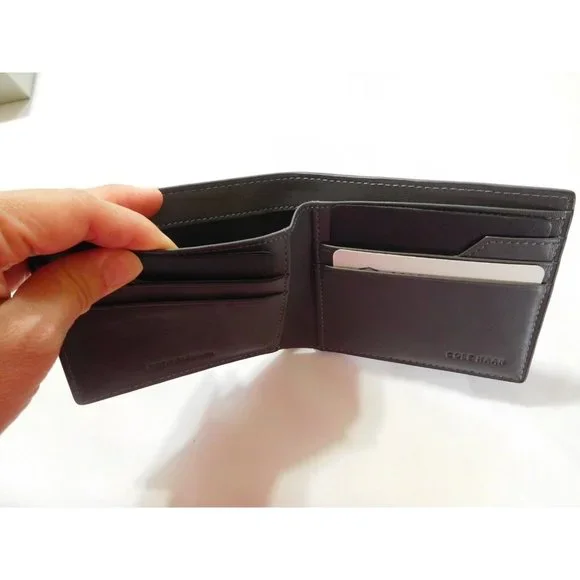 BLACK GREY COLE HAAN Bi fold Mens Wallet Men Leather NEW Credit Card Holder - Picture 3 of 8